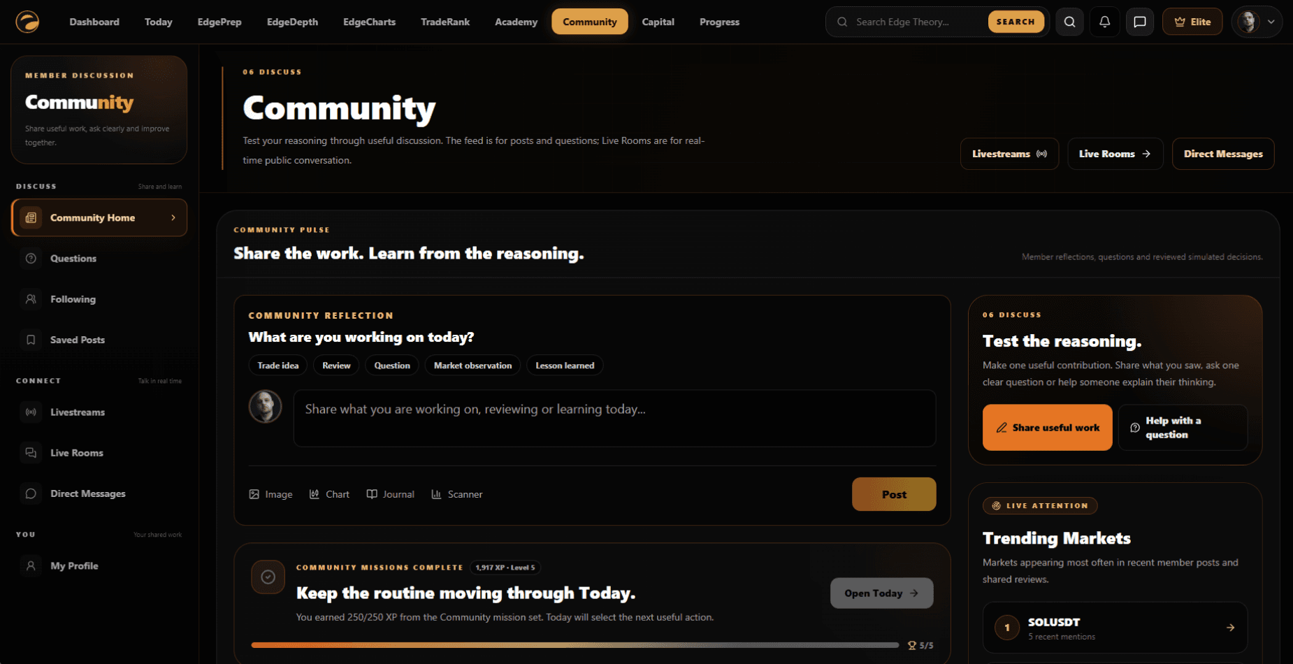 Current Edge Theory direct-message interface showing the end-to-end encrypted conversation header, DM privacy status and member safety controls